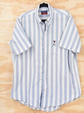 Hathaway Golf RARE Vintage Awning Stripe S/S Button Down Shirt 16.5 USA Made L